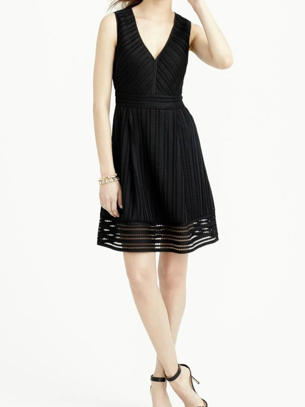 J.Crew Little Black Dress Striped Eyelet Overlay Fit &‎ Flare Women's Size 6